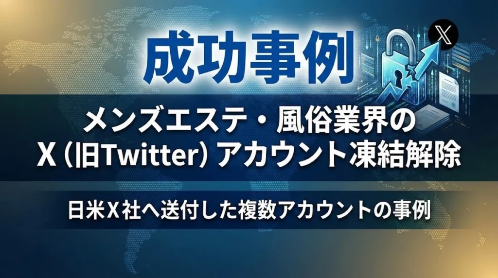 【成功事例】メンズエステ・風俗業界のX（旧Twitter）アカウント凍結を行政書士が解除対応｜内容証明郵便等で日米X社へ送付した複数アカウントの事例