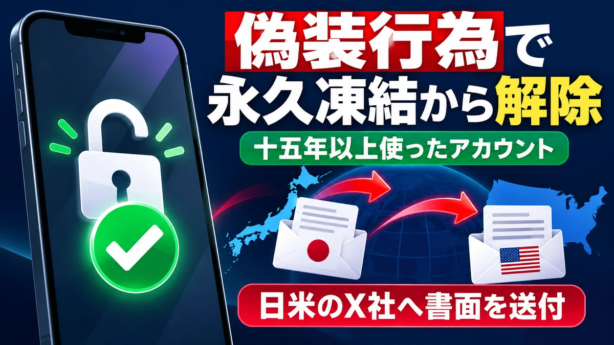 15年以上使ってきたX（旧Twitter）アカウントが偽装行為を理由に永久凍結され、日本と米国のX社へ書面を送付して凍結解除された成功事例